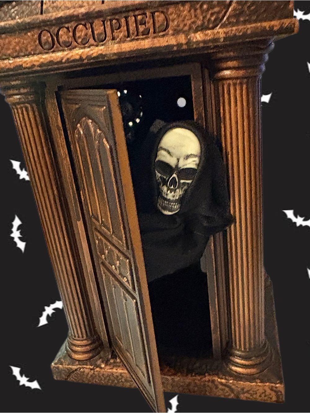 Farting Skeleton in Mausoleum Halloween Interactive Decor